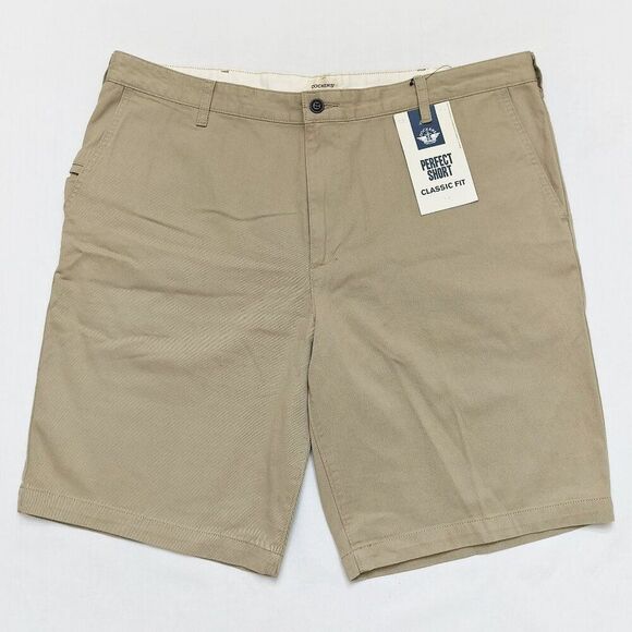 DOCKERS Perfect Short Classic Fit Khaki Shorts Flat Front Pockets Tan Sz 40 NWT - Picture 2 of 12